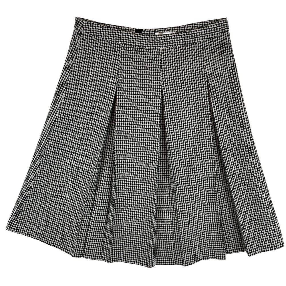 Eunice Black White Houndstooth Wool Blend Pleated A-Line Skirt Size 40 3224-1135